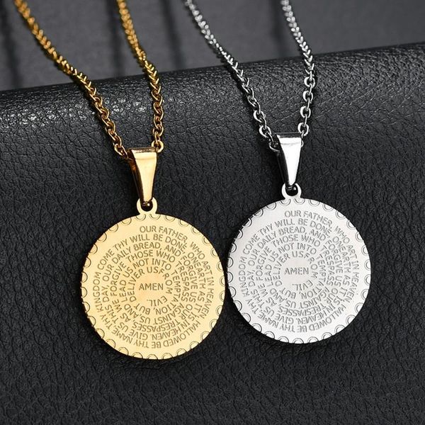 pendant necklaces 2021 fashion religious bible scriptures round stainless steel necklace jewelry accessories, Silver
pendant necklaces 2021 fashion religious bible scriptures round stainless steel necklace jewelry accessories, Silver