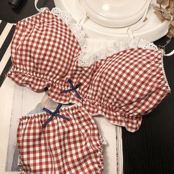 bras sets teen girls underwear set plaid cute comfortable bra & panties french student lace trim preppy style, Red;black
bras sets teen girls underwear set plaid cute comfortable bra & panties french student lace trim preppy style, Red;black