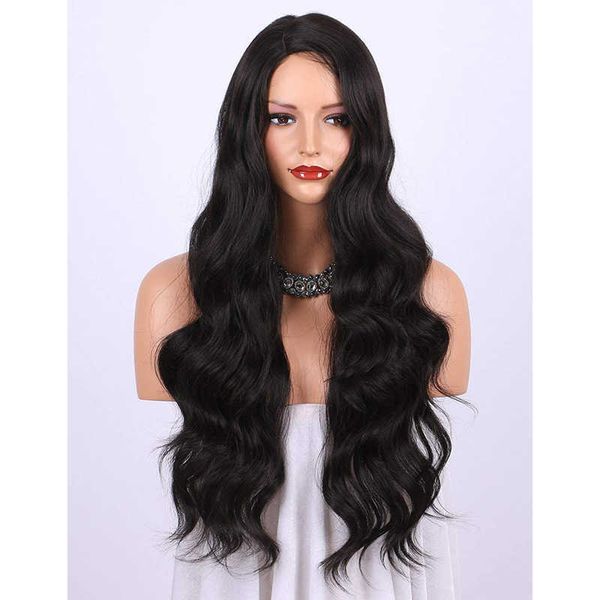 wig chemical fiber women's long hair partial curly head cover, Black 
wig chemical fiber women's long hair partial curly head cover, Black