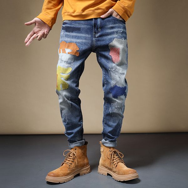 2021 torn geometric embroidery, male brem regular fitting pencil pants streetwear blue cotton denim rogr, White;black
2021 torn geometric embroidery, male brem regular fitting pencil pants streetwear blue cotton denim rogr, White;black
