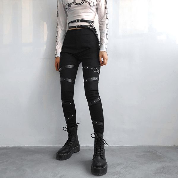 punk harajuku pencil pants women black elastic high waist trousers patchwork leather bandage joggers pants capris, Black;white
punk harajuku pencil pants women black elastic high waist trousers patchwork leather bandage joggers pants capris, Black;white