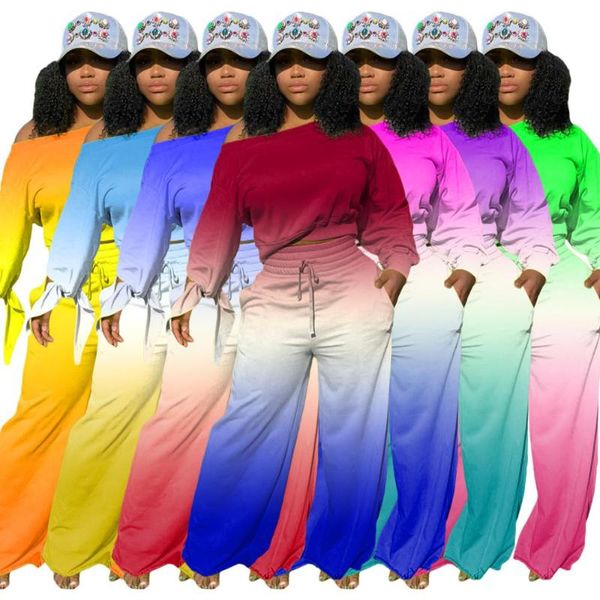 two piece gradient ramp women sets slash neck long sleeve tie a knot crop high waist drawstring wide pants tracksuits, Gray
two piece gradient ramp women sets slash neck long sleeve tie a knot crop high waist drawstring wide pants tracksuits, Gray