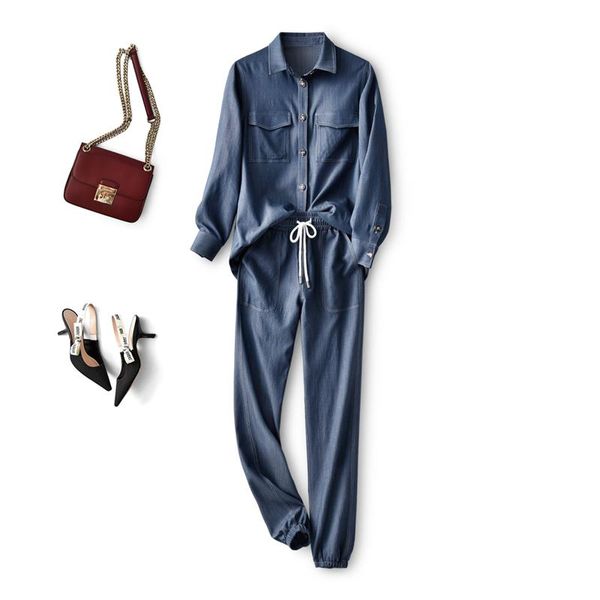 women's two piece pants shuchan 2021 fashion 2 set safari style denim shirt+pants single breasted turn-down collar elastic waist suit w, White
women's two piece pants shuchan 2021 fashion 2 set safari style denim shirt+pants single breasted turn-down collar elastic waist suit w, White