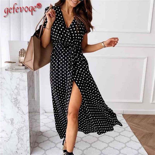 women party dresses fashion polka dot split boho summer dress women clothing casual beach vacation long dresses robe femme 210719, White;black
women party dresses fashion polka dot split boho summer dress women clothing casual beach vacation long dresses robe femme 210719, White;black