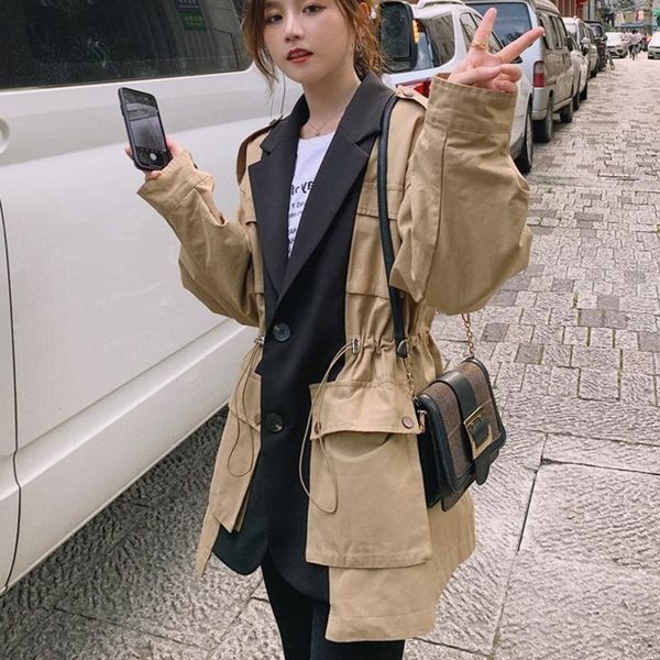 women's trench coats sondr 2021 autumn full sleeve notched pocket drawstring wild coat fashion women jackets safari style loose patchwo, Tan;black
women's trench coats sondr 2021 autumn full sleeve notched pocket drawstring wild coat fashion women jackets safari style loose patchwo, Tan;black