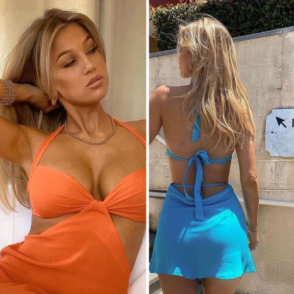 women's swimwear summer beach dress solid orange mini v neck straps backless plus size hoilday, White;black
women's swimwear summer beach dress solid orange mini v neck straps backless plus size hoilday, White;black