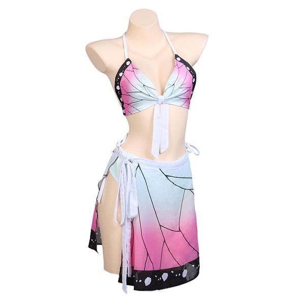 anime costumes demon slaye swimsuit kochou shinobu cosplay costume woman two piece bikini beach swimsuit set halter neck swimwear bathing s, Black 
anime costumes demon slaye swimsuit kochou shinobu cosplay costume woman two piece bikini beach swimsuit set halter neck swimwear bathing s, Black
