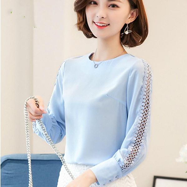 women chiffon blouse long sleeve lace shirt hollow out blouses summer slim shirts, White
women chiffon blouse long sleeve lace shirt hollow out blouses summer slim shirts, White