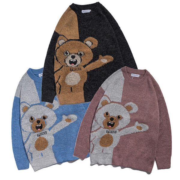 men's sweaters "hello bear" knitted sweater, large round neck street clothes, women's sweater, White;black
men's sweaters "hello bear" knitted sweater, large round neck street clothes, women's sweater, White;black
