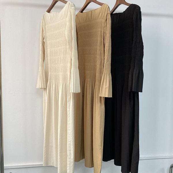 casual dresses women pleated midi dress spring and summer flared sleeve half wrap shoulder ruffles soft long robe, Black;gray
casual dresses women pleated midi dress spring and summer flared sleeve half wrap shoulder ruffles soft long robe, Black;gray