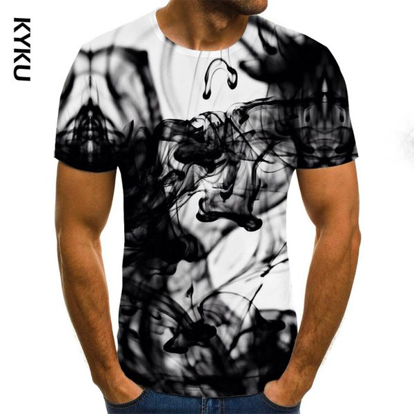 ink style men's t-shirt 3d creative cloud graphic summer casual fashion round neck shirt plus size streetwear kg-142, White;black