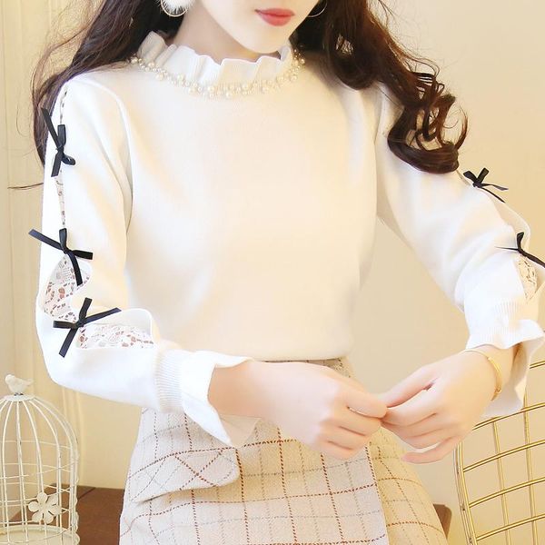 women's sweaters bulochova 2021 fall winter women clothes pullover bow long sleeve lace patchwork knitted sweater students sweet slim, White;black
women's sweaters bulochova 2021 fall winter women clothes pullover bow long sleeve lace patchwork knitted sweater students sweet slim, White;black