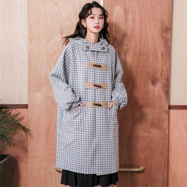 women's wool & blends autumn female coats overcoat oversized capes long plaid hooded coat winter women fluffy jacket elegant tweed oute, Black
women's wool & blends autumn female coats overcoat oversized capes long plaid hooded coat winter women fluffy jacket elegant tweed oute, Black