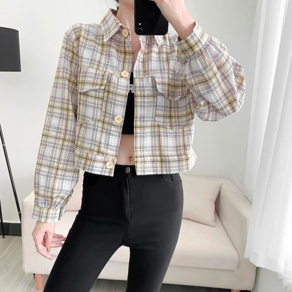 women's jackets korean version of the plaid shirt women 2021 spring and autumn long-sleeved short retro hong kong-style all-match blous, Black;brown
women's jackets korean version of the plaid shirt women 2021 spring and autumn long-sleeved short retro hong kong-style all-match blous, Black;brown