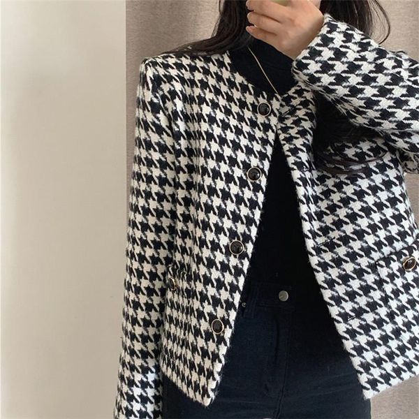 women's wool & blends vintage women houndstooth plaid short jackets single-breasted 2021 female blazer jacket long sleeve pockets coats, Black
women's wool & blends vintage women houndstooth plaid short jackets single-breasted 2021 female blazer jacket long sleeve pockets coats, Black