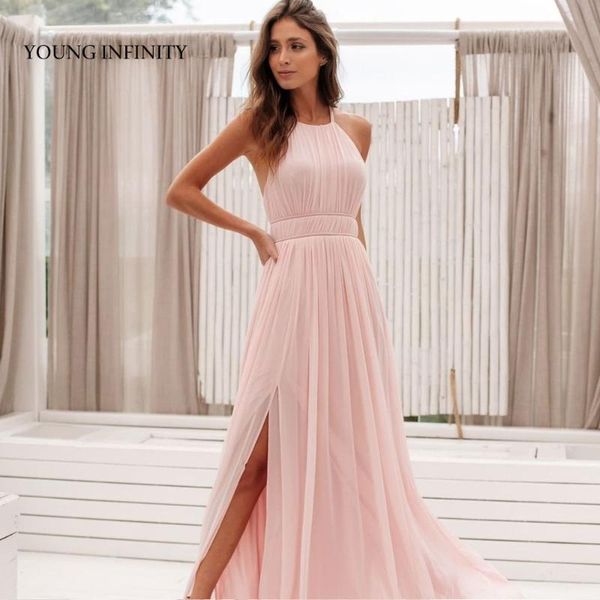party dresses pink chiffon prom dress halter backless high side slit long elegant evening gown pageant custom made, White;black
party dresses pink chiffon prom dress halter backless high side slit long elegant evening gown pageant custom made, White;black