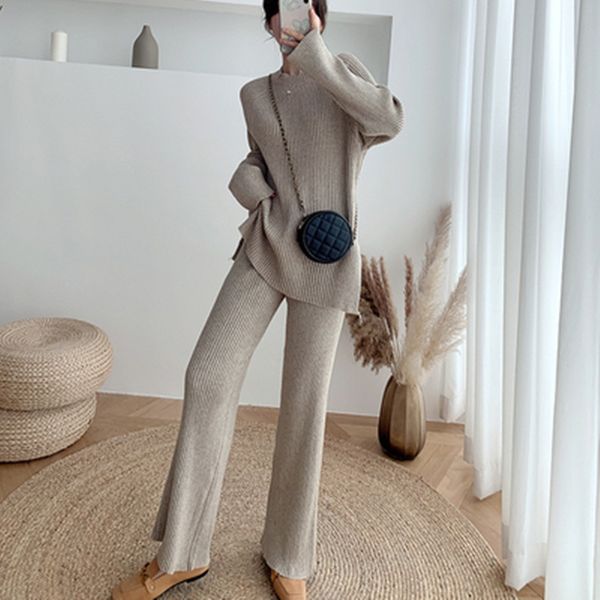 2021 new solid women's two piece pullovers sweater & knitted long pants ladies elegant slim o-neck knitting suit home sets tk3p, Gray
2021 new solid women's two piece pullovers sweater & knitted long pants ladies elegant slim o-neck knitting suit home sets tk3p, Gray