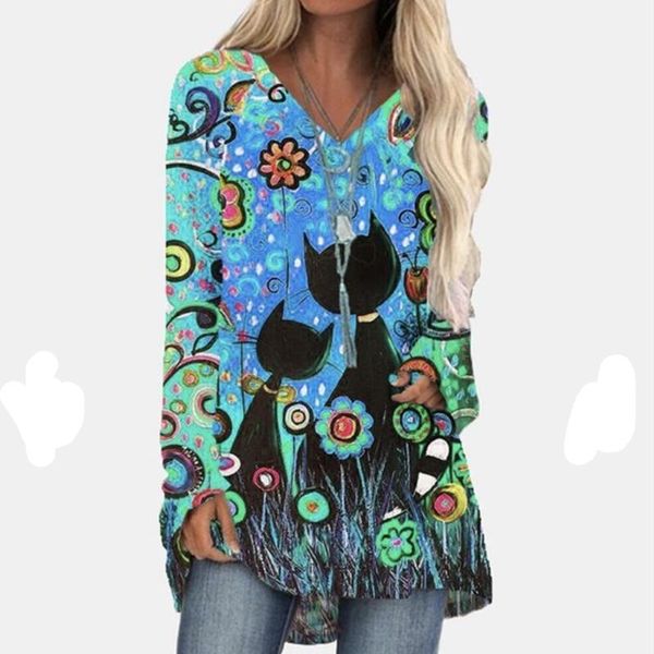 women's t-shirt cartoon cats on the tree print tshirt long sleeve v neck plus size casual t-shirts loose poleras mujer #t1g, White
women's t-shirt cartoon cats on the tree print tshirt long sleeve v neck plus size casual t-shirts loose poleras mujer #t1g, White