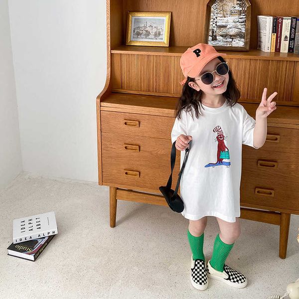 summer girls cartoon split short sleeve dress korean style children cotton mid-length t shirts 210615, Red;yellow
summer girls cartoon split short sleeve dress korean style children cotton mid-length t shirts 210615, Red;yellow