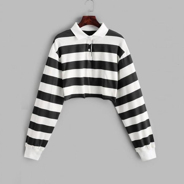 fashion buttons striped t-shirt casual autumn winter ladies loose tee crop female women long sleeve shirt blusas pullover, White
fashion buttons striped t-shirt casual autumn winter ladies loose tee crop female women long sleeve shirt blusas pullover, White