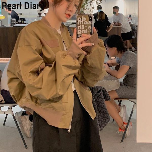 women's jackets autumn short zipper coat women korean style loose baseball uniform streetwear casual outerwear long sleeve jacket, Black;brown 
women's jackets autumn short zipper coat women korean style loose baseball uniform streetwear casual outerwear long sleeve jacket, Black;brown
