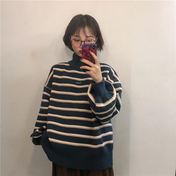 pullovers women striped turtleneck loose knitwear sweater chic trendy ulzzang warm student coat bf soft daily jumper women's sweaters, White;black
pullovers women striped turtleneck loose knitwear sweater chic trendy ulzzang warm student coat bf soft daily jumper women's sweaters, White;black