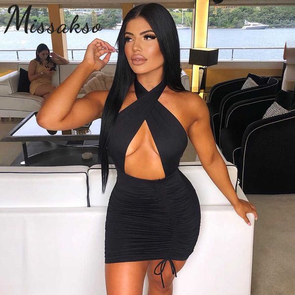 missakso bodycon halter backless dress summer women black white cross hollow out ruched mini dresses party club 210625, Black;gray
missakso bodycon halter backless dress summer women black white cross hollow out ruched mini dresses party club 210625, Black;gray