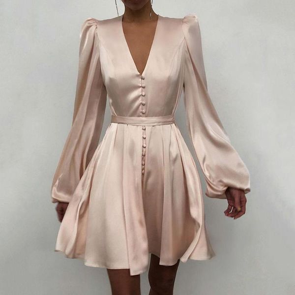 casual dresses spring fashion 2021elegant women satin solid long sleeve dress button a-line mini loose v-neck party vestido, Black;gray
casual dresses spring fashion 2021elegant women satin solid long sleeve dress button a-line mini loose v-neck party vestido, Black;gray