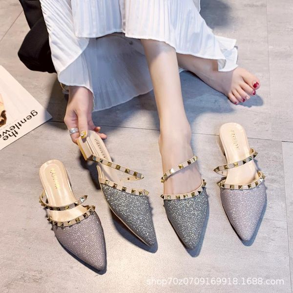 slippers 2021 spring and summer baotou women's outer wear rivet muller shoes fashion low-heeled lazy half, Black
slippers 2021 spring and summer baotou women's outer wear rivet muller shoes fashion low-heeled lazy half, Black