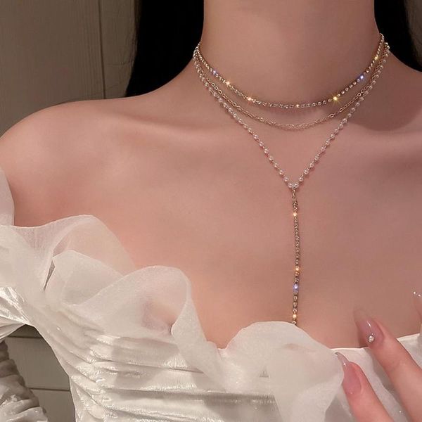 chains multi-layered crystal y-shaped pearl necklace fashion luxury female shiny design clavicle chain accessories, Silver
chains multi-layered crystal y-shaped pearl necklace fashion luxury female shiny design clavicle chain accessories, Silver
