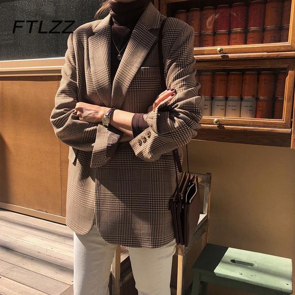women's suits & blazers vintage plaid blazer women loose korean chic lapel collar spring autumn coat woman retro button streetwear suit, White;black
women's suits & blazers vintage plaid blazer women loose korean chic lapel collar spring autumn coat woman retro button streetwear suit, White;black