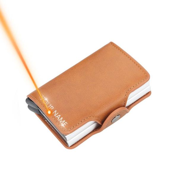 card holders 2021 name engraving wallets aluminium mental pu causal holder fashion hasp business mini purse, Brown;gray
card holders 2021 name engraving wallets aluminium mental pu causal holder fashion hasp business mini purse, Brown;gray