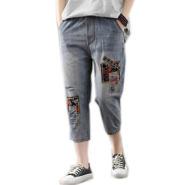 women jeans for summer embroidery patchwork fashion casual new loose elastic waist denim pants capris b01131545, Blue
women jeans for summer embroidery patchwork fashion casual new loose elastic waist denim pants capris b01131545, Blue