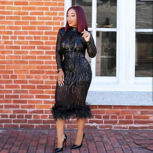 casual dresses 2021 women black gold red feather bnadage dress hollow out mid calf sequin mesh fashion bodycon vestidos clubwear, Black;gray
casual dresses 2021 women black gold red feather bnadage dress hollow out mid calf sequin mesh fashion bodycon vestidos clubwear, Black;gray