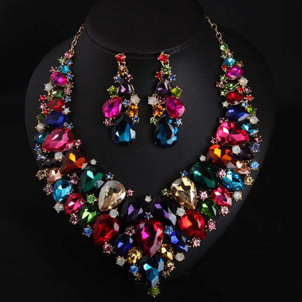 super glittering crystal glass necklace earring set dinner dress exaggerated accessories, Silver
super glittering crystal glass necklace earring set dinner dress exaggerated accessories, Silver