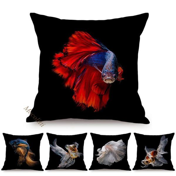 cushion/decorative pillow black goldfish style sofa decoration throw case colorful fighting fish pattern linen print square cushion cover al 
cushion/decorative pillow black goldfish style sofa decoration throw case colorful fighting fish pattern linen print square cushion cover al