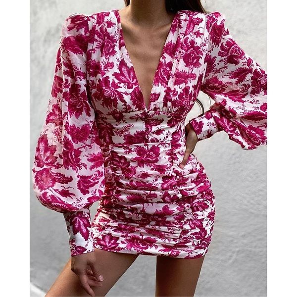 women's deep v-neck floral print long lantern sleeve pleated dresses 2021 summer elegant female tight-fitting party dress, Black;gray
women's deep v-neck floral print long lantern sleeve pleated dresses 2021 summer elegant female tight-fitting party dress, Black;gray