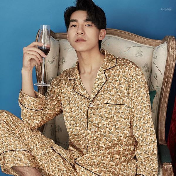 men's sleepwear ( + pants) summer ice silk long sleeve pajamas suit casual comfortable thin loose fashion printed cardigan homewear, Black;brown
men's sleepwear ( + pants) summer ice silk long sleeve pajamas suit casual comfortable thin loose fashion printed cardigan homewear, Black;brown