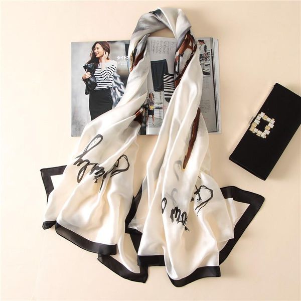 scarves 2021 summer style letter printing lines silk scarf women fashion luxury shawl 180x90cm travel sun protection bufandas, Blue;gray
scarves 2021 summer style letter printing lines silk scarf women fashion luxury shawl 180x90cm travel sun protection bufandas, Blue;gray