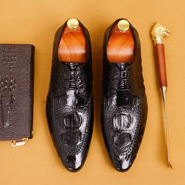 Genuine Cow Leather Dress Shoes Crocodile Pattern Pointed Toe Waxing Process Formal Business Wedding Oxford Shoes for Men A51, Black
Genuine Cow Leather Dress Shoes Crocodile Pattern Pointed Toe Waxing Process Formal Business Wedding Oxford Shoes for Men A51, Black
