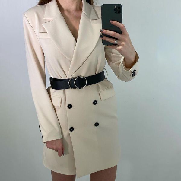 women's suits & blazers fashion notched women elegant solid double breasted jackets tie belt waist pockets mid length ladies, White;black
women's suits & blazers fashion notched women elegant solid double breasted jackets tie belt waist pockets mid length ladies, White;black