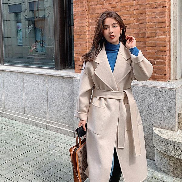 women's wool & blends double sided tweed cashmere coat middle and long autumn winter 2021 loose over knee split lace up, Black
women's wool & blends double sided tweed cashmere coat middle and long autumn winter 2021 loose over knee split lace up, Black