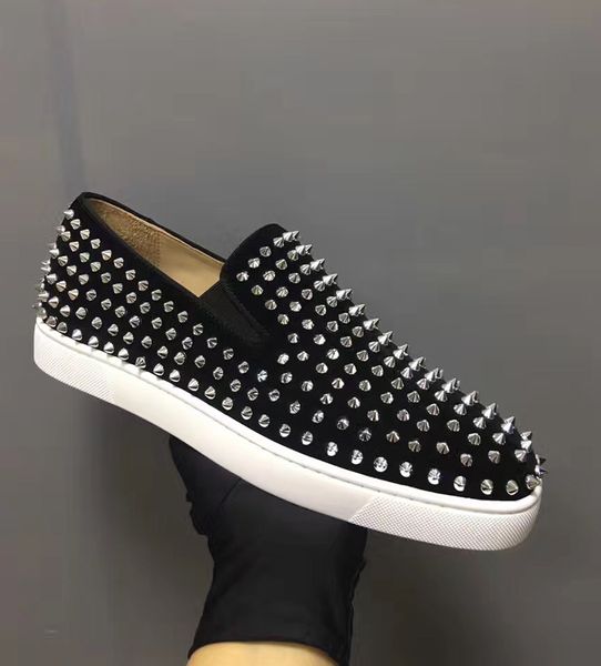 with box fashion low cut spikes flats shoes red bottom for men and women leather sneakers party designer dress shoes, Black
with box fashion low cut spikes flats shoes red bottom for men and women leather sneakers party designer dress shoes, Black