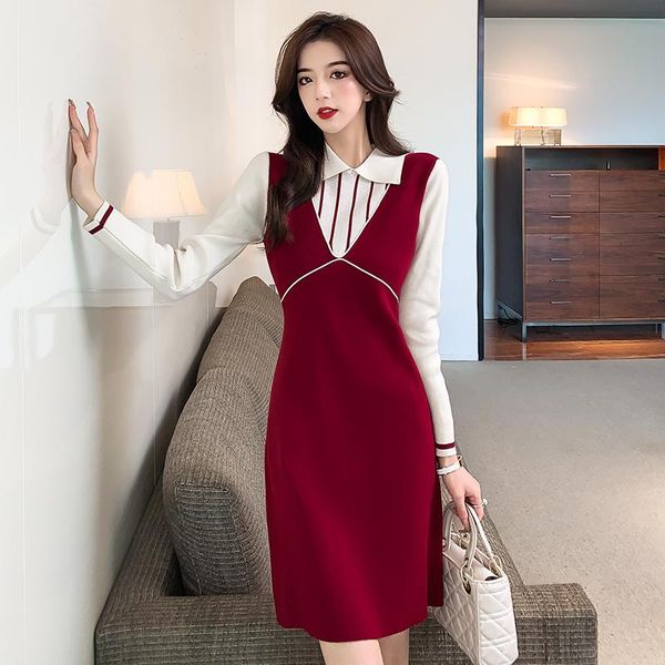 casual dresses fashion women fake two-piece splicing knitted long sleeve autumn winter striped turn down collar stretch pullovers dress, Black;gray
casual dresses fashion women fake two-piece splicing knitted long sleeve autumn winter striped turn down collar stretch pullovers dress, Black;gray