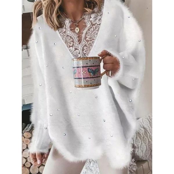 women's sweaters lugentolo lace v neck sweater women bead stitching loose long sleeves fall fashion knitted pullover white, White;black
women's sweaters lugentolo lace v neck sweater women bead stitching loose long sleeves fall fashion knitted pullover white, White;black