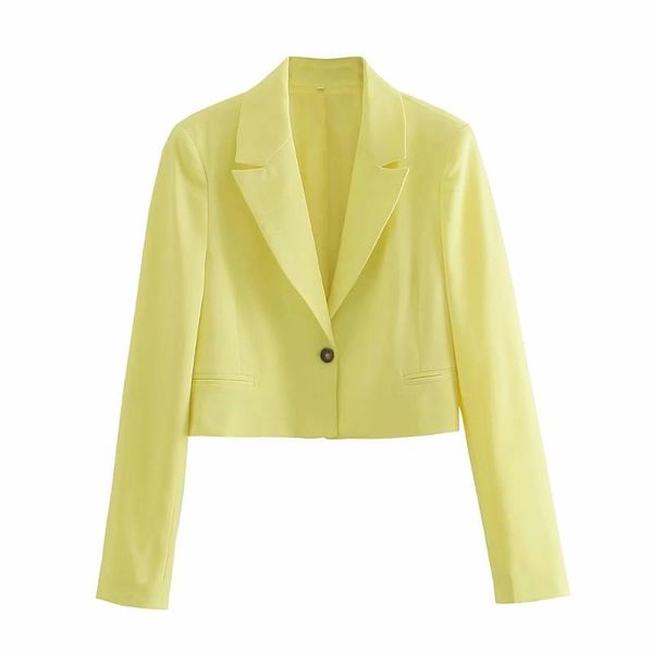 women's suits & blazers 2021 women elegant cotton yellow notched long sleeve suit female vintage office lady single button short blazer, White;black
women's suits & blazers 2021 women elegant cotton yellow notched long sleeve suit female vintage office lady single button short blazer, White;black