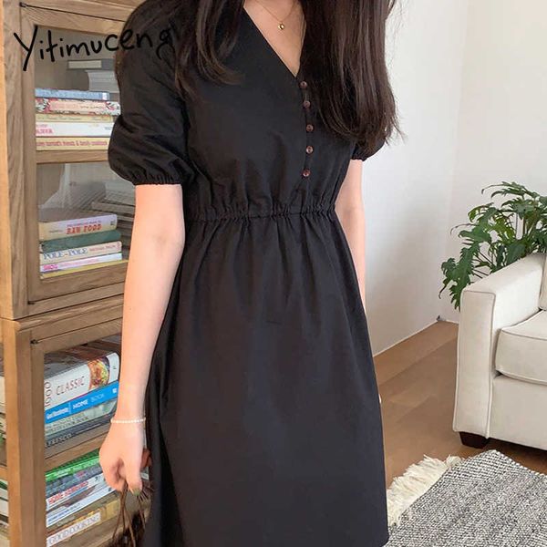 yitimuceng black dresses for women summer buttons korean fashion causal mini dress short puff sleeve a-line sundress 210601, Black;gray
yitimuceng black dresses for women summer buttons korean fashion causal mini dress short puff sleeve a-line sundress 210601, Black;gray