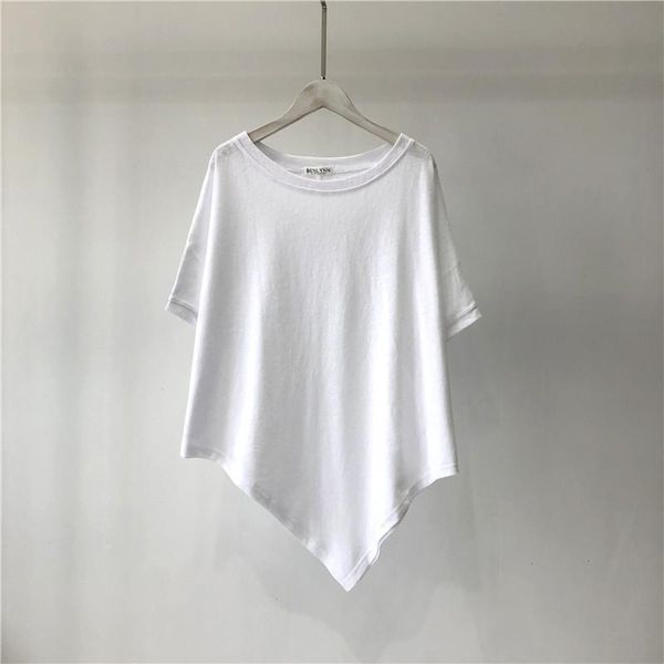 women's t-shirt summer loose pure color irregular hem short-sleeved woman round neck bottoming t shirts clothing, White
women's t-shirt summer loose pure color irregular hem short-sleeved woman round neck bottoming t shirts clothing, White