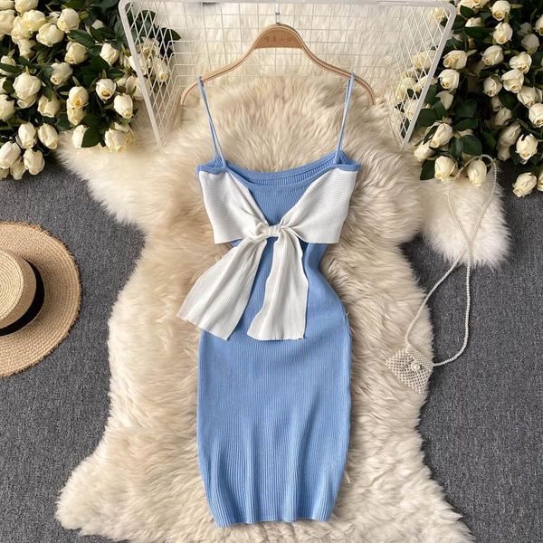 casual dresses 2021 summer knitted vestidos women's square collar contrast color knotted slim sling bag hip mini dress dk491, Black;gray
casual dresses 2021 summer knitted vestidos women's square collar contrast color knotted slim sling bag hip mini dress dk491, Black;gray