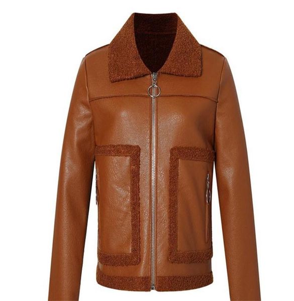 women's leather & faux pu lapel zipper short personalized warm plush jacket coats autumn winter women's fashion casual versatile ar, Black
women's leather & faux pu lapel zipper short personalized warm plush jacket coats autumn winter women's fashion casual versatile ar, Black